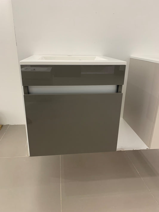 500MM JULE BASIN WALL HUNG UNIT - DARK GREY GLOSS/CHROME HANDLELESS RAIL