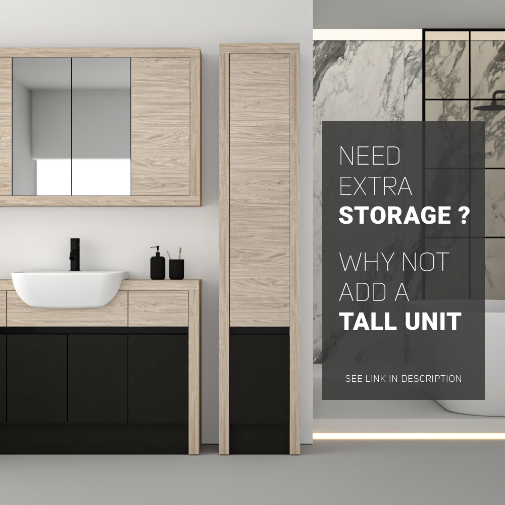 SEVI NORDIC OAK / BLACK MATT BASE UNITS BATHROOM FITTED FURNITURE