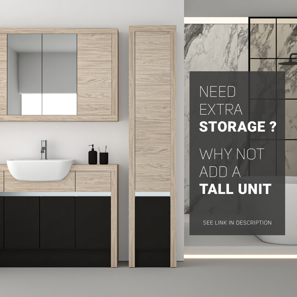 SEVI NORDIC OAK / BLACK MATT BASE UNITS BATHROOM FITTED FURNITURE