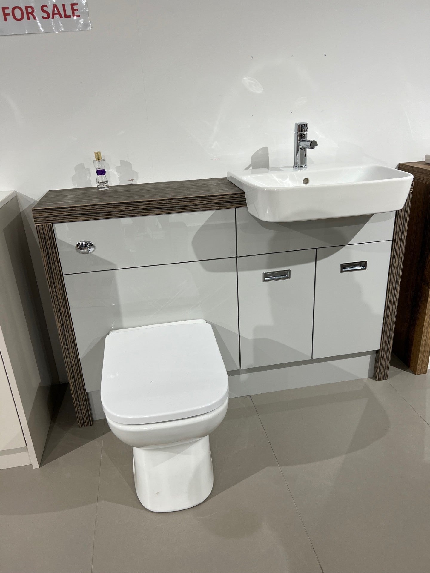 1300MM BATHROOM FITTED FURNITURE EX DISPLAY ZEBRANO / LIGHT GREY