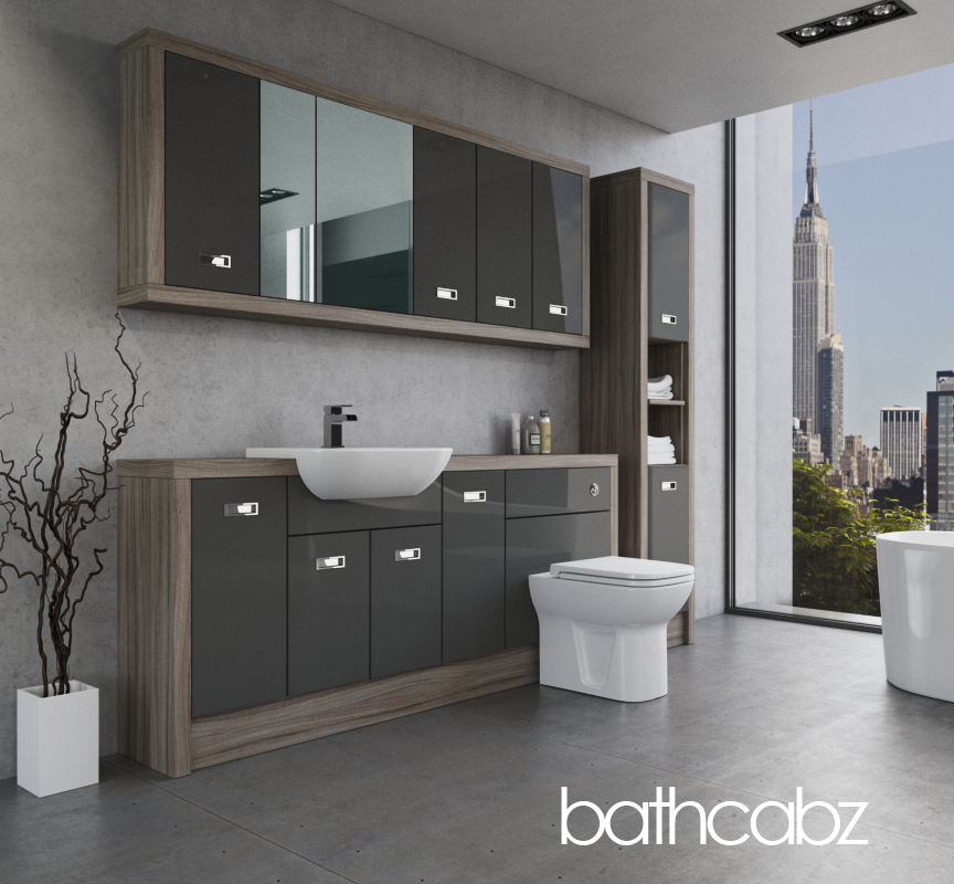 ATHENA DRIFTWOOD BASE, WALL & TALL UNIT BATHROOM FITTED FURNITURE