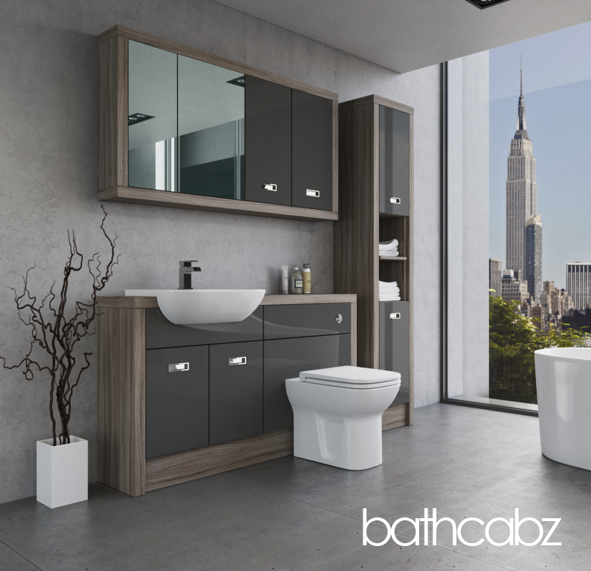 ATHENA DRIFTWOOD BASE, WALL & TALL UNIT BATHROOM FITTED FURNITURE