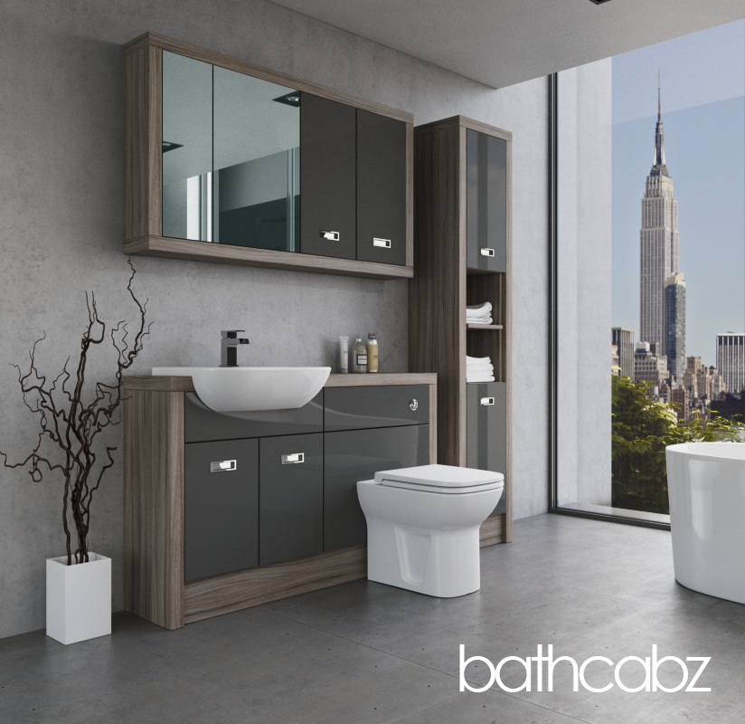 ATHENA DRIFTWOOD BASE, WALL & TALL UNIT BATHROOM FITTED FURNITURE