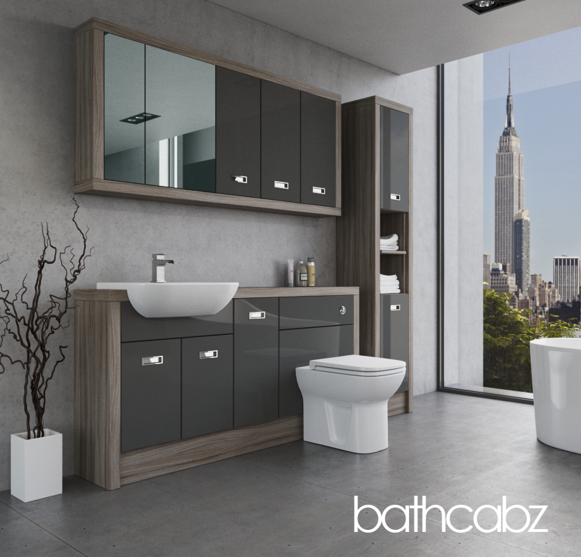 ATHENA DRIFTWOOD BASE, WALL & TALL UNIT BATHROOM FITTED FURNITURE