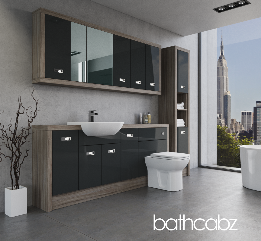 ATHENA DRIFTWOOD BASE, WALL & TALL UNIT BATHROOM FITTED FURNITURE