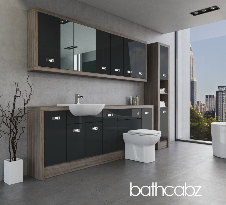 ATHENA DRIFTWOOD BASE, WALL & TALL UNIT BATHROOM FITTED FURNITURE