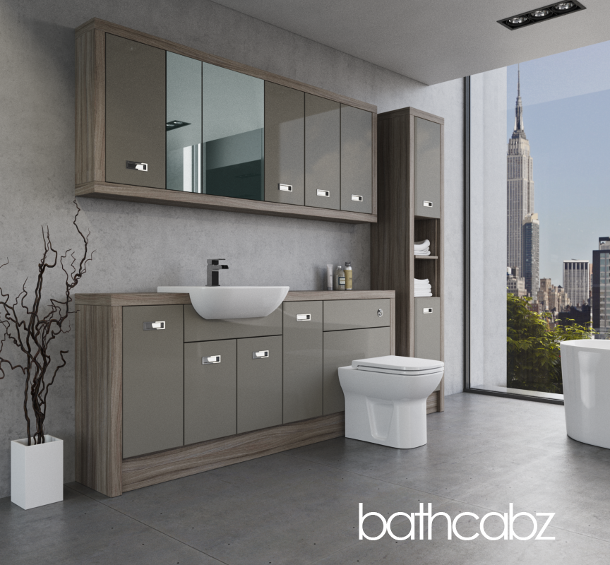 ATHENA DRIFTWOOD BASE, WALL & TALL UNIT BATHROOM FITTED FURNITURE