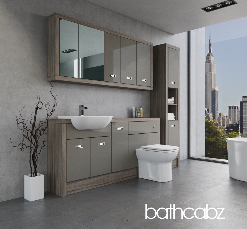 ATHENA DRIFTWOOD BASE, WALL & TALL UNIT BATHROOM FITTED FURNITURE