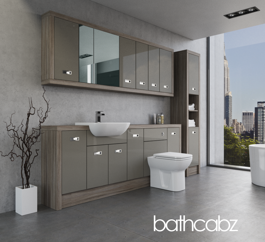 ATHENA DRIFTWOOD BASE, WALL & TALL UNIT BATHROOM FITTED FURNITURE