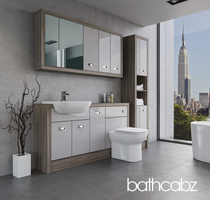 ATHENA DRIFTWOOD BASE, WALL & TALL UNIT BATHROOM FITTED FURNITURE