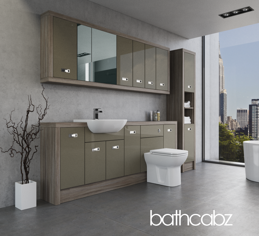 ATHENA DRIFTWOOD BASE, WALL & TALL UNIT BATHROOM FITTED FURNITURE