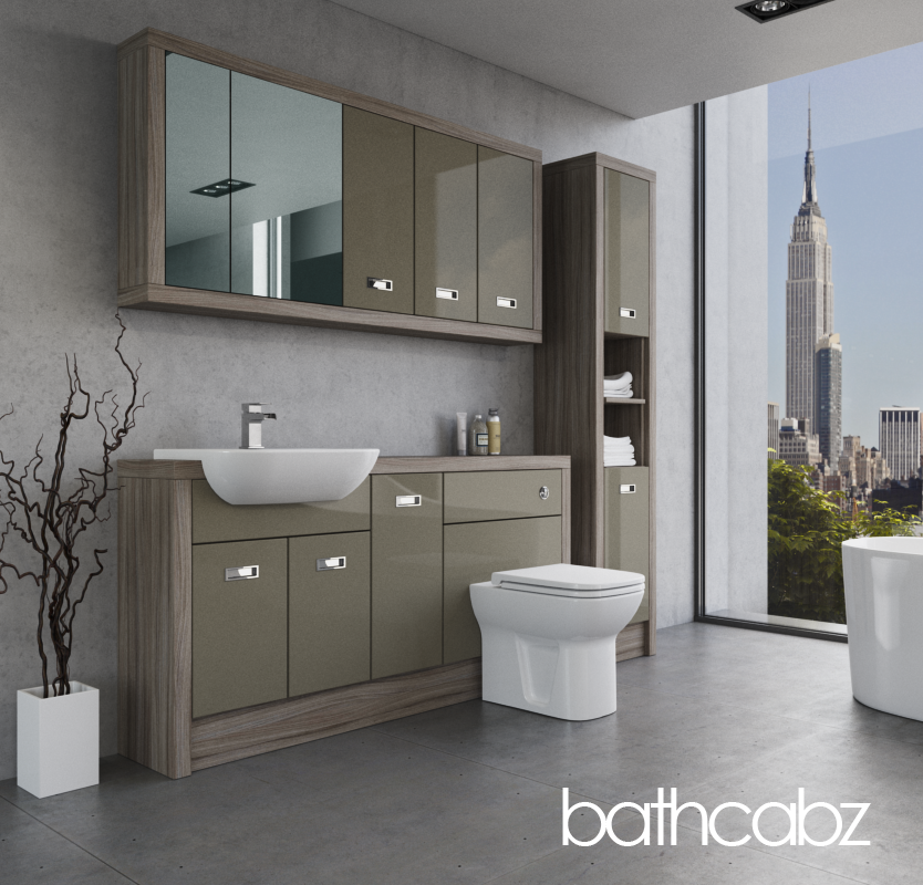 ATHENA DRIFTWOOD BASE, WALL & TALL UNIT BATHROOM FITTED FURNITURE