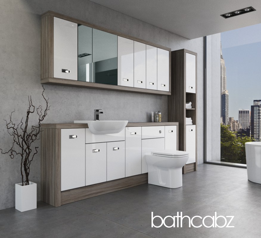 ATHENA DRIFTWOOD BASE, WALL & TALL UNIT BATHROOM FITTED FURNITURE