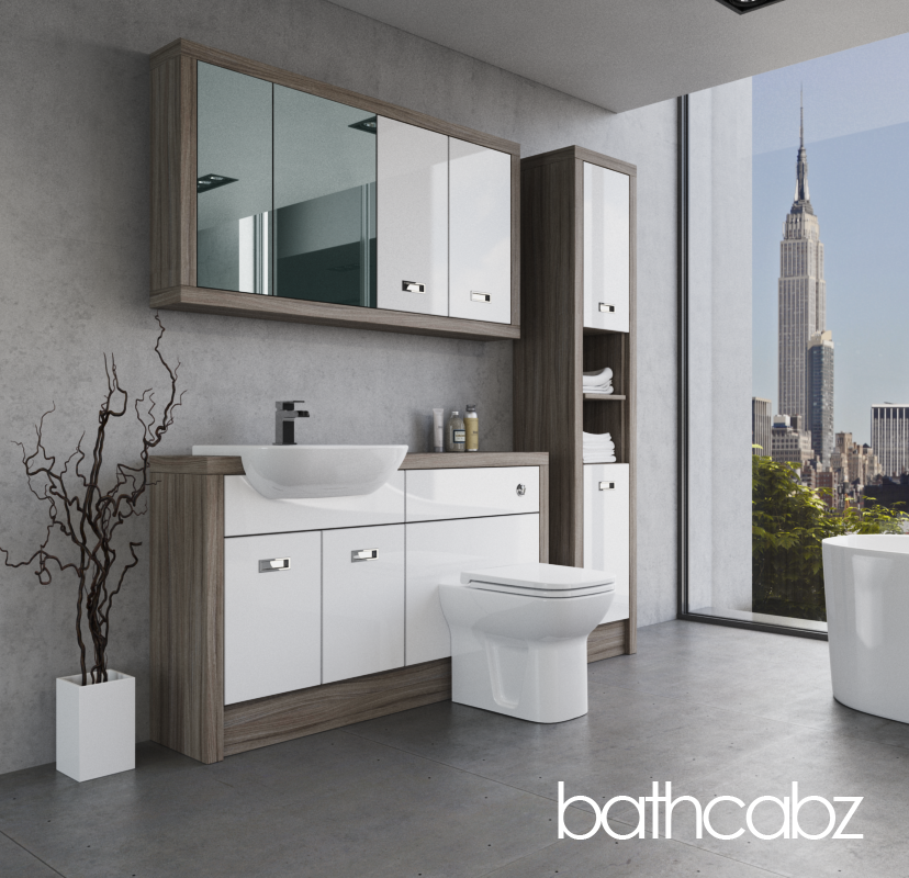 ATHENA DRIFTWOOD BASE, WALL & TALL UNIT BATHROOM FITTED FURNITURE