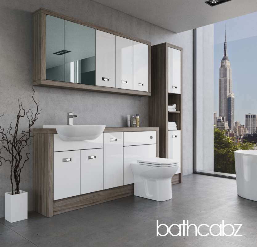 ATHENA DRIFTWOOD BASE, WALL & TALL UNIT BATHROOM FITTED FURNITURE