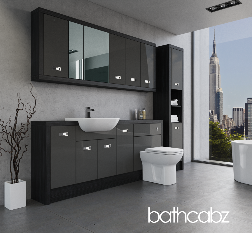 ATHENA HACIENDA BLACK BASE, WALL & TALL UNIT BATHROOM FITTED FURNITURE