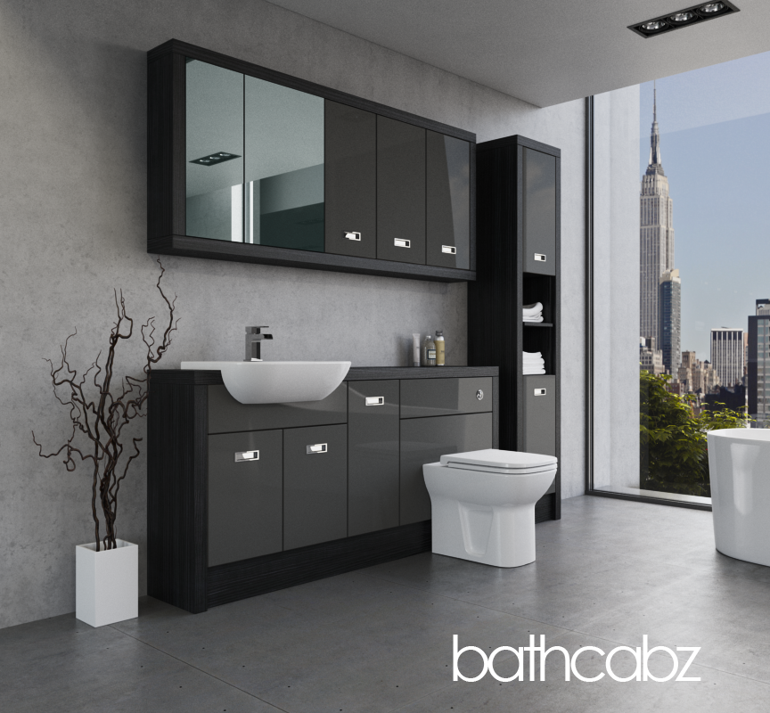 ATHENA HACIENDA BLACK BASE, WALL & TALL UNIT BATHROOM FITTED FURNITURE