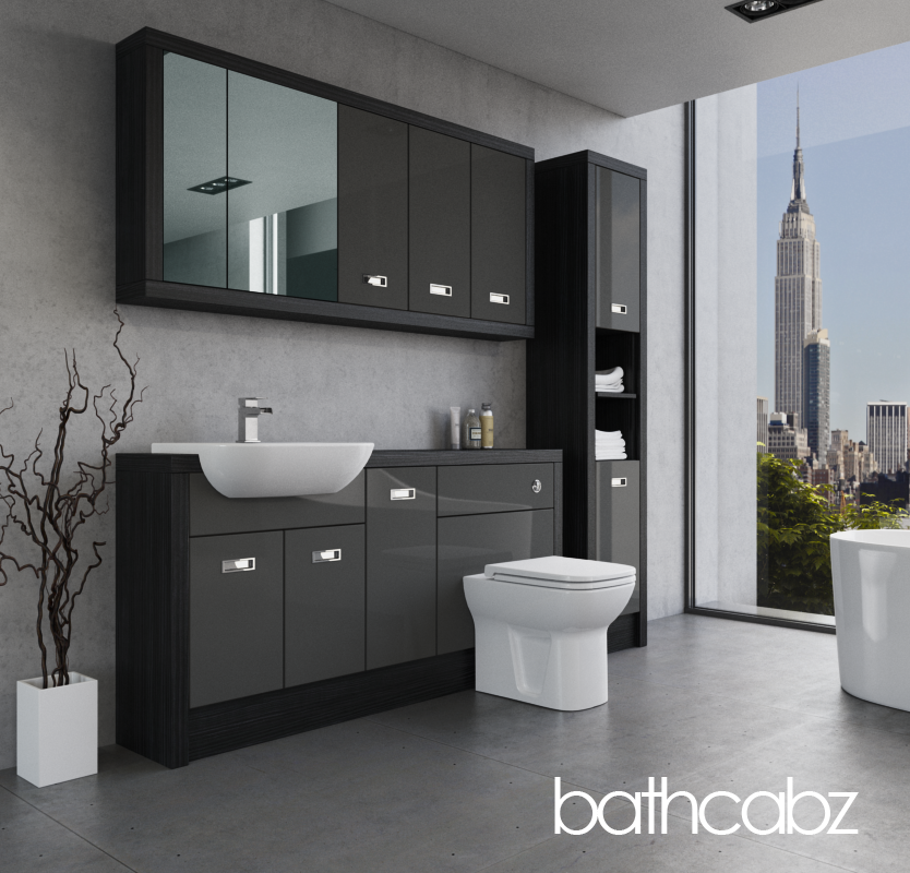 ATHENA HACIENDA BLACK BASE, WALL & TALL UNIT BATHROOM FITTED FURNITURE