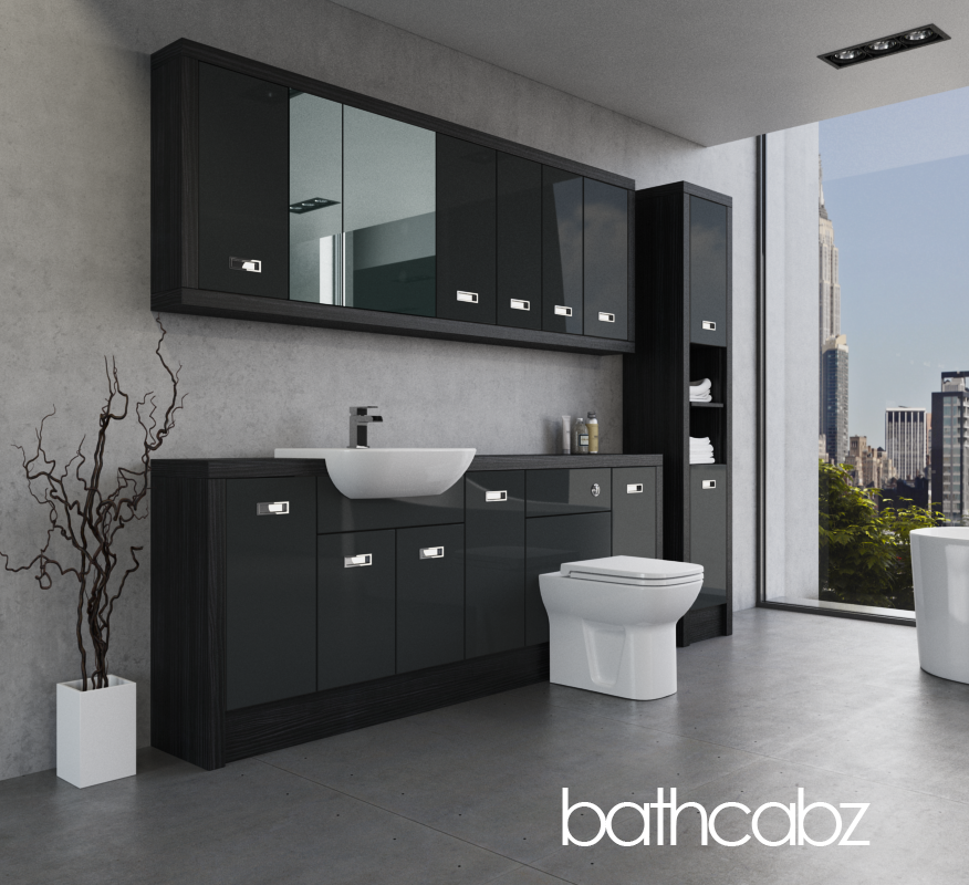 ATHENA HACIENDA BLACK BASE, WALL & TALL UNIT BATHROOM FITTED FURNITURE