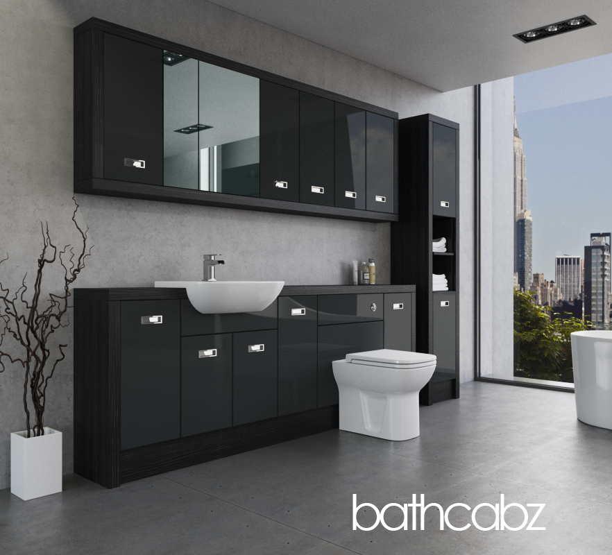 ATHENA HACIENDA BLACK BASE, WALL & TALL UNIT BATHROOM FITTED FURNITURE