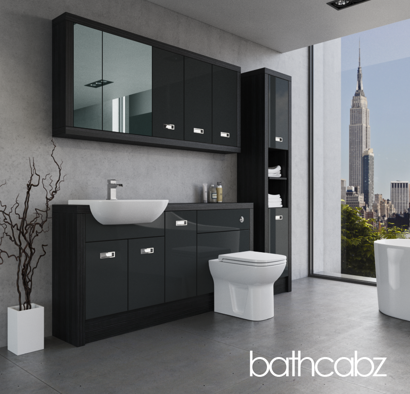 ATHENA HACIENDA BLACK BASE, WALL & TALL UNIT BATHROOM FITTED FURNITURE