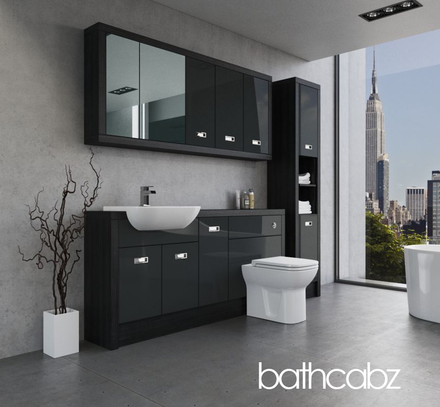 ATHENA HACIENDA BLACK BASE, WALL & TALL UNIT BATHROOM FITTED FURNITURE