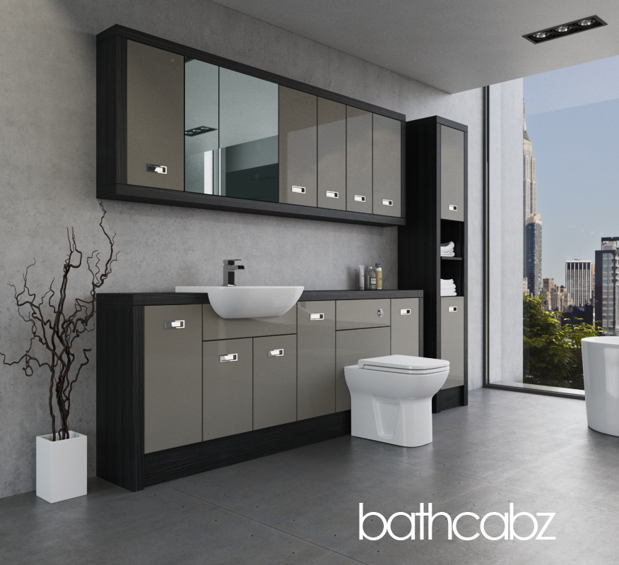 ATHENA HACIENDA BLACK BASE, WALL & TALL UNIT BATHROOM FITTED FURNITURE