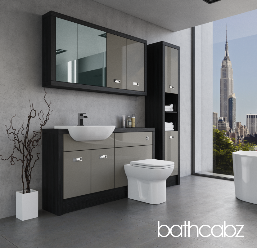 ATHENA HACIENDA BLACK BASE, WALL & TALL UNIT BATHROOM FITTED FURNITURE