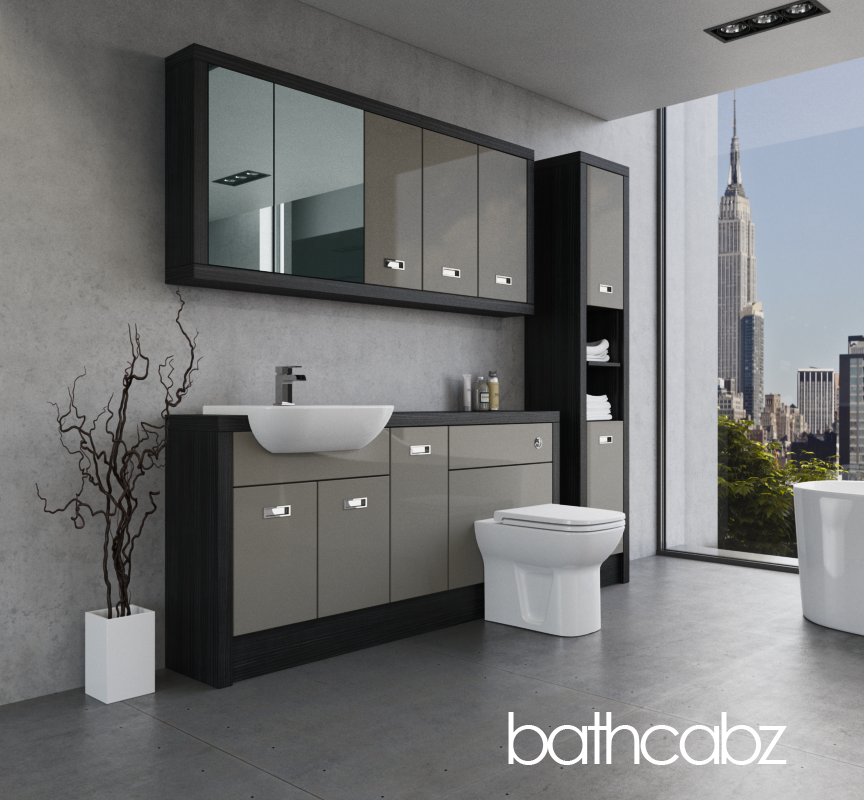 ATHENA HACIENDA BLACK BASE, WALL & TALL UNIT BATHROOM FITTED FURNITURE