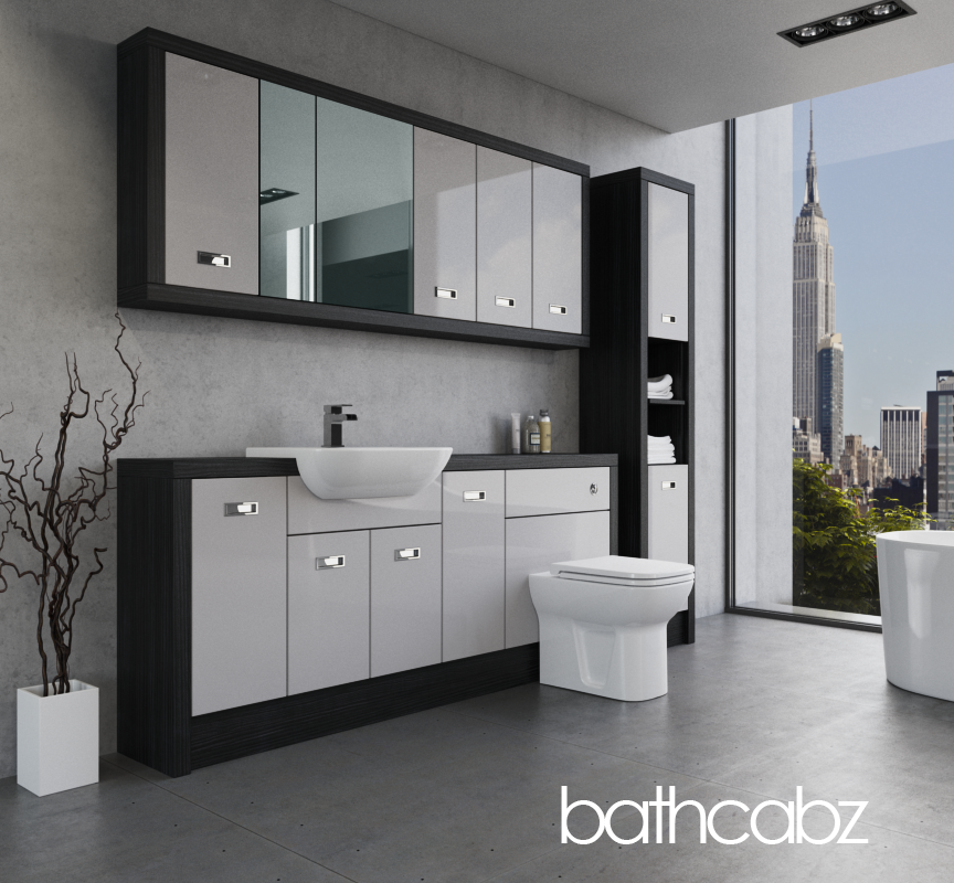 ATHENA HACIENDA BLACK BASE, WALL & TALL UNIT BATHROOM FITTED FURNITURE