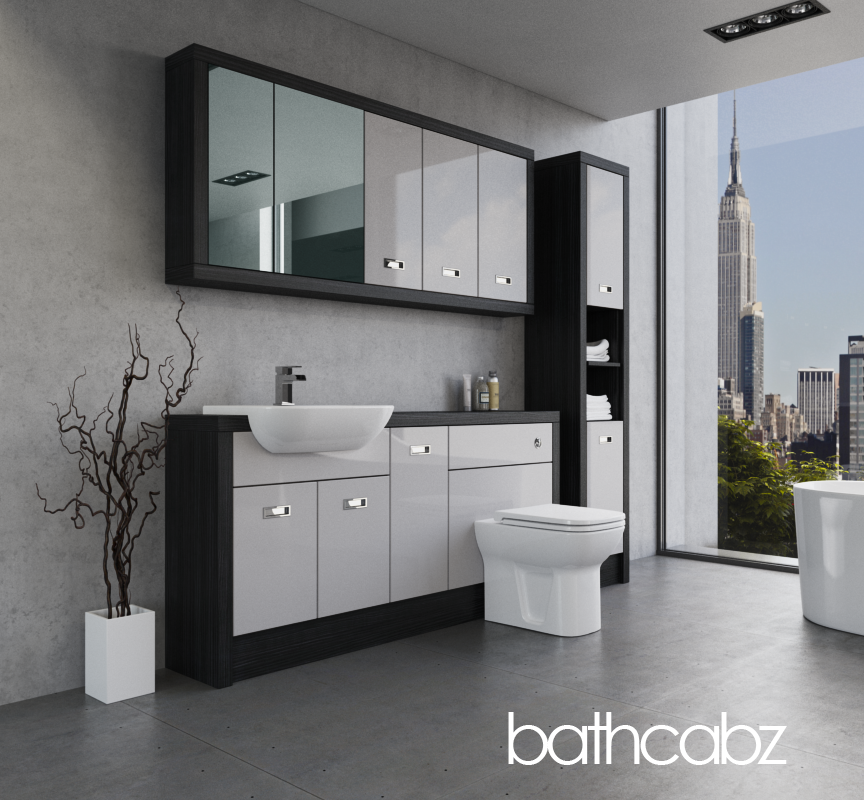 ATHENA HACIENDA BLACK BASE, WALL & TALL UNIT BATHROOM FITTED FURNITURE