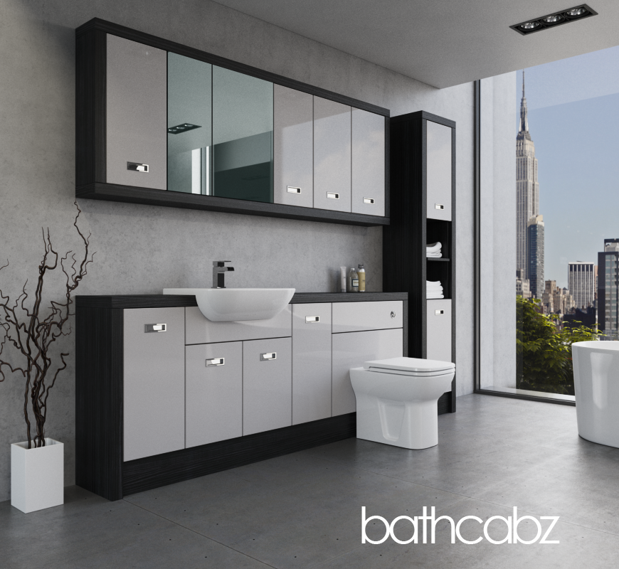 ATHENA HACIENDA BLACK BASE, WALL & TALL UNIT BATHROOM FITTED FURNITURE