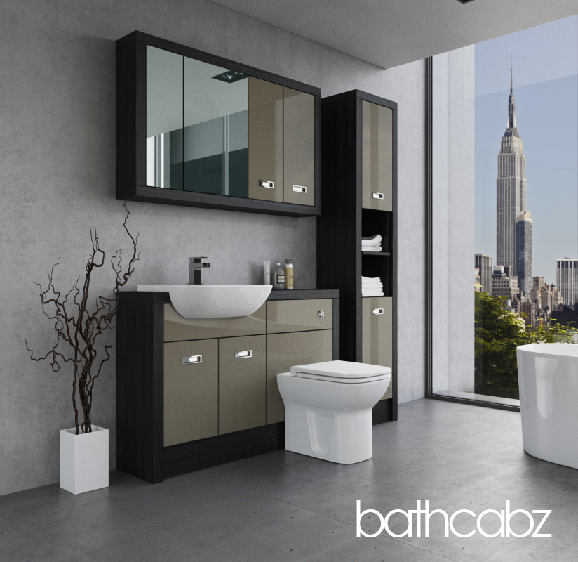 ATHENA HACIENDA BLACK BASE, WALL & TALL UNIT BATHROOM FITTED FURNITURE