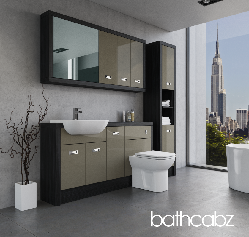 ATHENA HACIENDA BLACK BASE, WALL & TALL UNIT BATHROOM FITTED FURNITURE