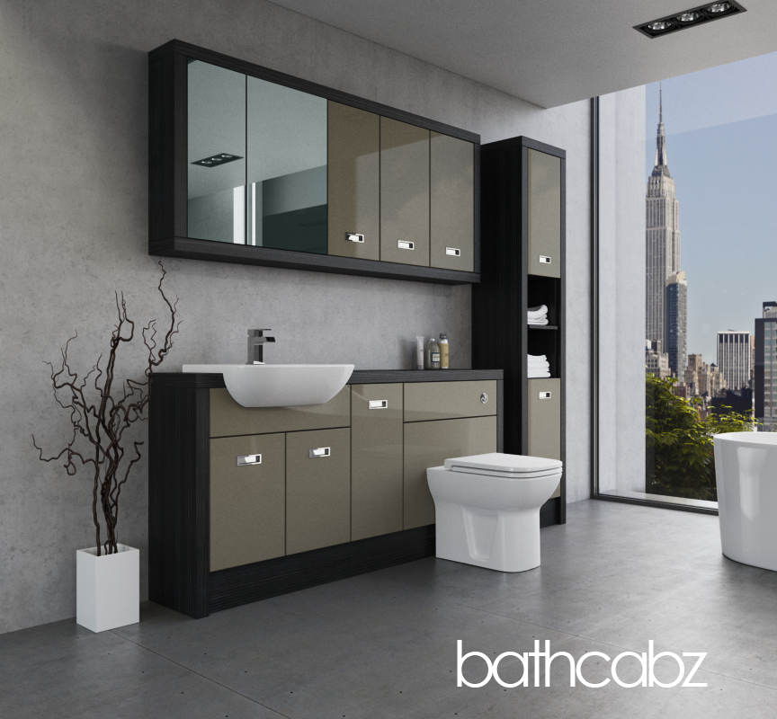 ATHENA HACIENDA BLACK BASE, WALL & TALL UNIT BATHROOM FITTED FURNITURE