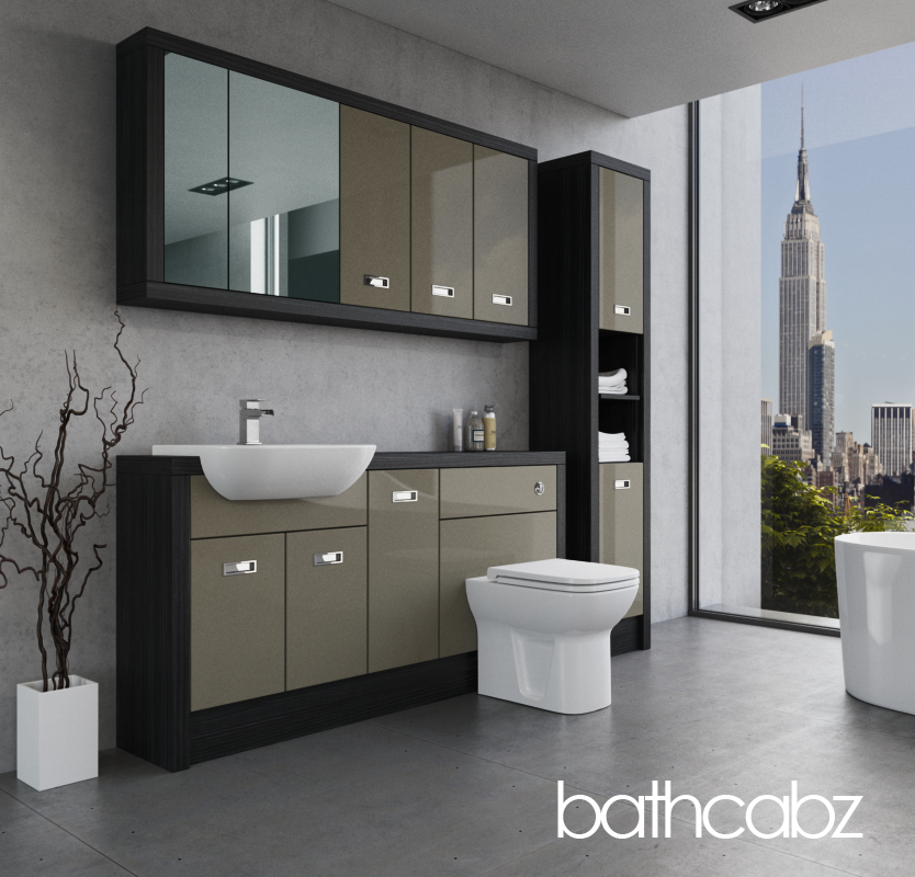 ATHENA HACIENDA BLACK BASE, WALL & TALL UNIT BATHROOM FITTED FURNITURE