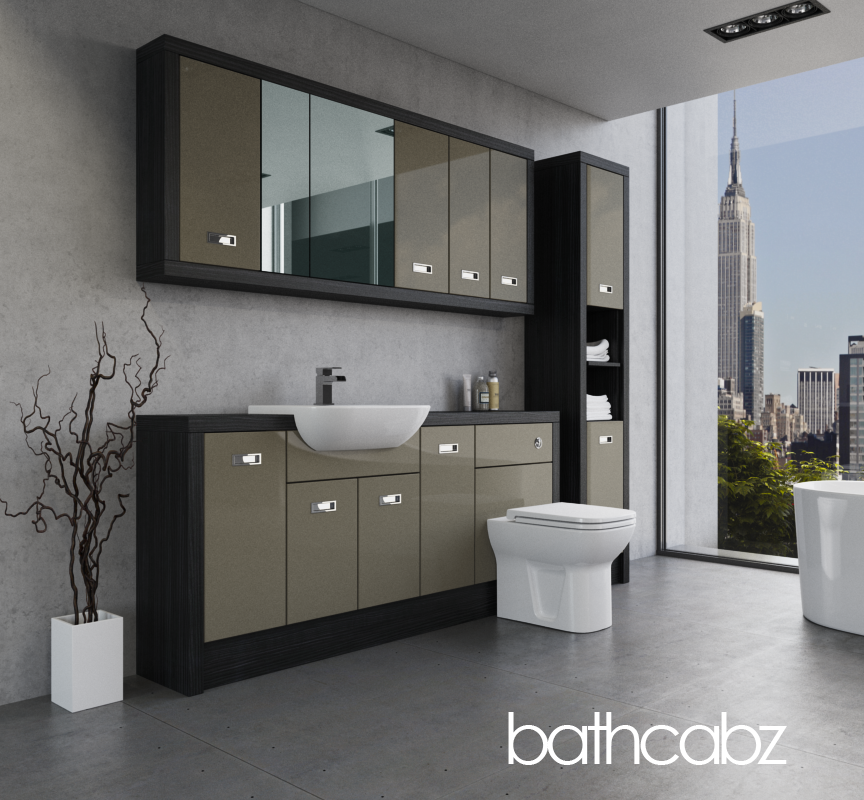 ATHENA HACIENDA BLACK BASE, WALL & TALL UNIT BATHROOM FITTED FURNITURE