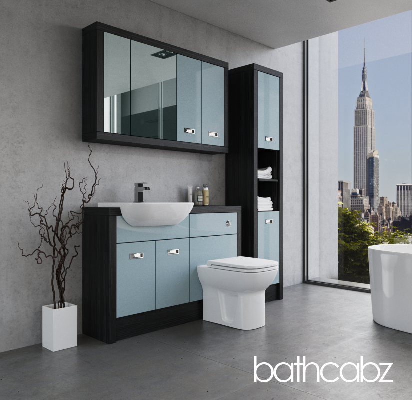 ATHENA HACIENDA BLACK BASE, WALL & TALL UNIT BATHROOM FITTED FURNITURE