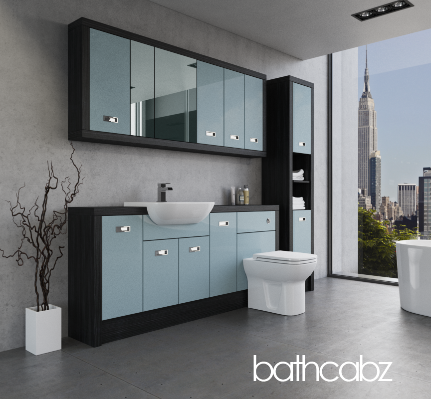 ATHENA HACIENDA BLACK BASE, WALL & TALL UNIT BATHROOM FITTED FURNITURE