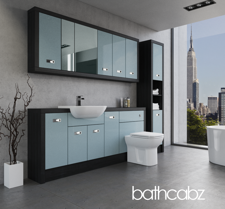 ATHENA HACIENDA BLACK BASE, WALL & TALL UNIT BATHROOM FITTED FURNITURE