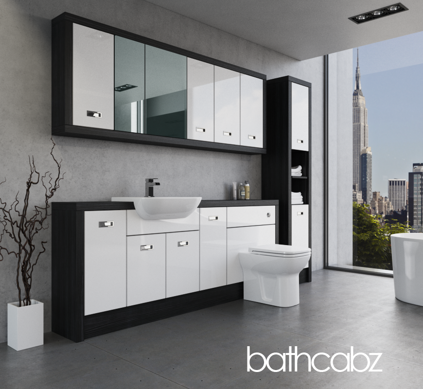 ATHENA HACIENDA BLACK BASE, WALL & TALL UNIT BATHROOM FITTED FURNITURE