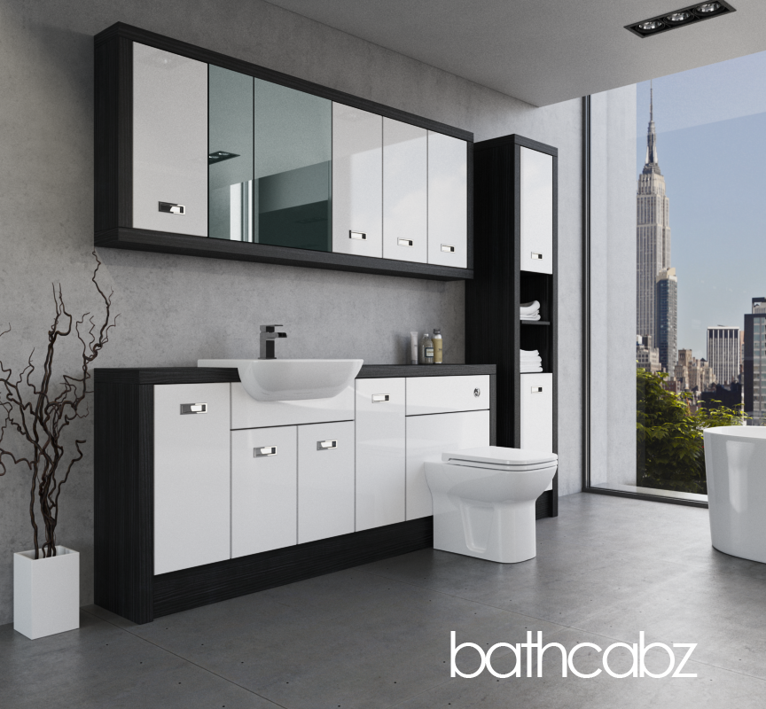 ATHENA HACIENDA BLACK BASE, WALL & TALL UNIT BATHROOM FITTED FURNITURE