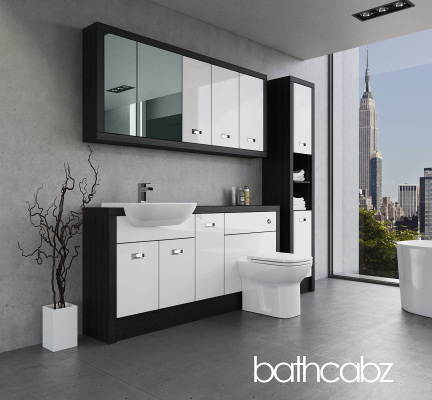 ATHENA HACIENDA BLACK BASE, WALL & TALL UNIT BATHROOM FITTED FURNITURE