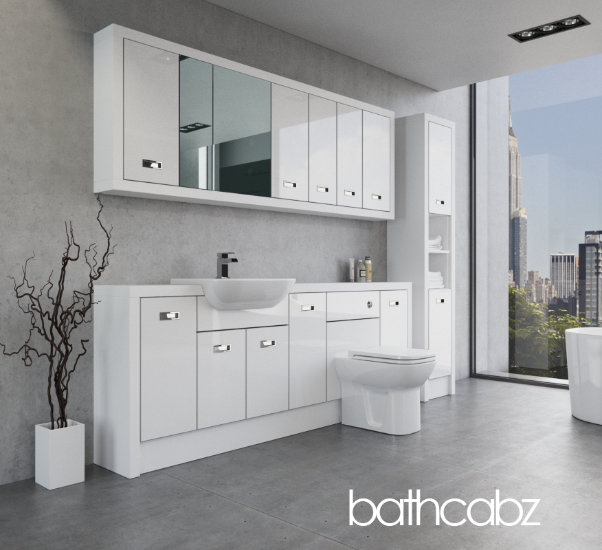 ATHENA WHITE MATT BASE, WALL & TALL UNIT BATHROOM FITTED FURNITURE