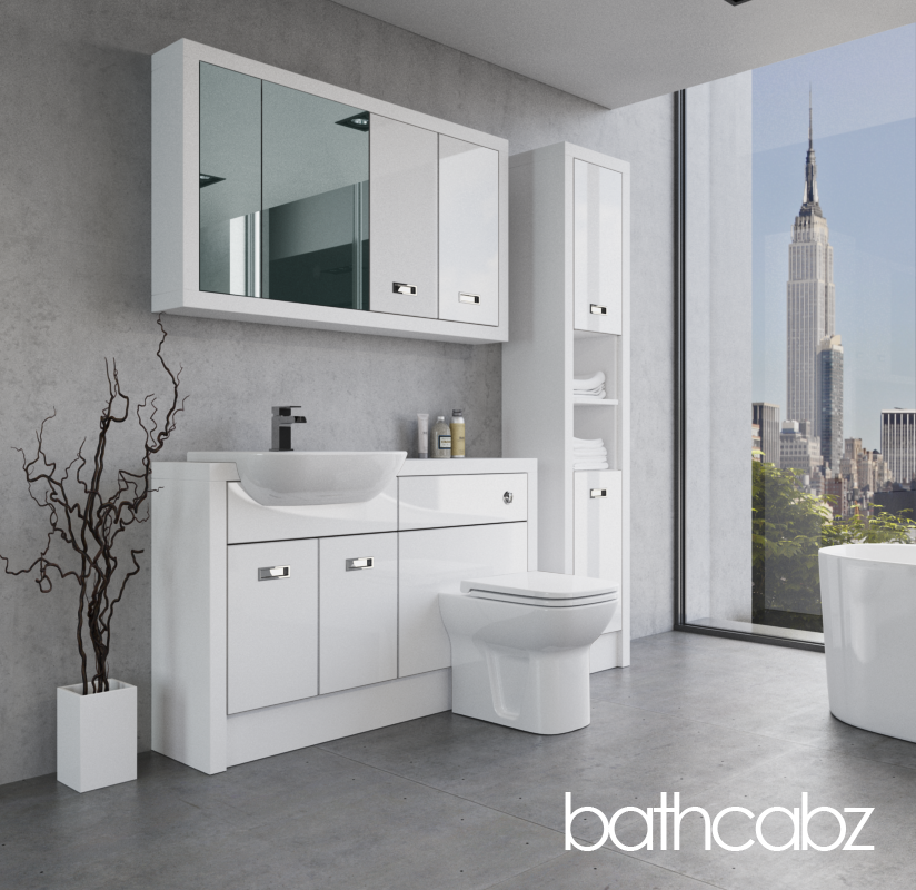 ATHENA WHITE MATT BASE, WALL & TALL UNIT BATHROOM FITTED FURNITURE
