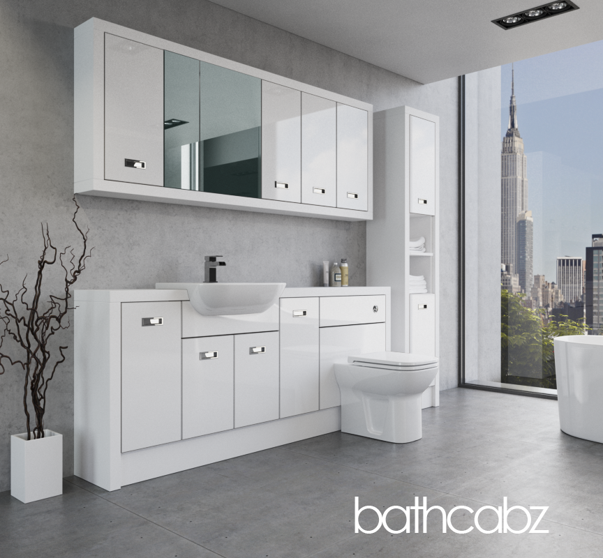 ATHENA WHITE MATT BASE, WALL & TALL UNIT BATHROOM FITTED FURNITURE