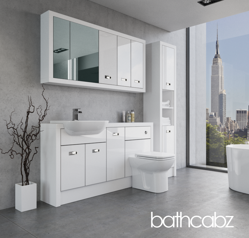 ATHENA WHITE MATT BASE, WALL & TALL UNIT BATHROOM FITTED FURNITURE
