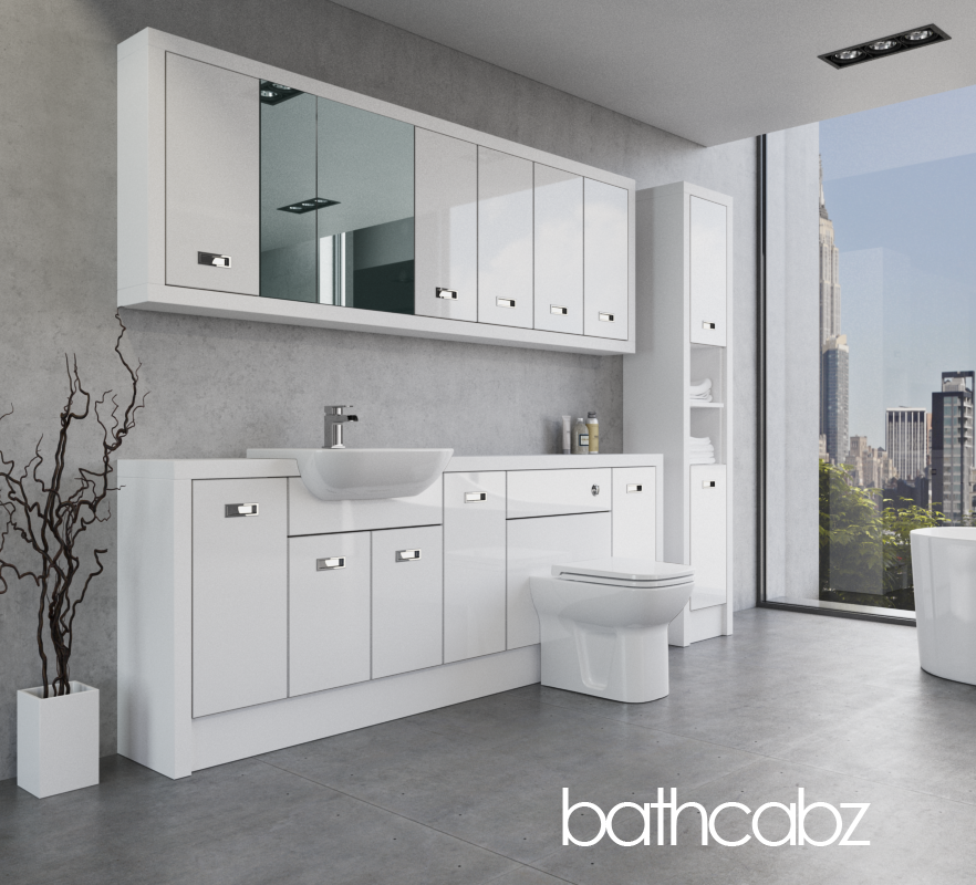 ATHENA WHITE MATT BASE, WALL & TALL UNIT BATHROOM FITTED FURNITURE