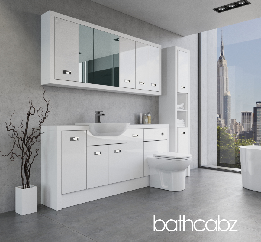 ATHENA WHITE MATT BASE, WALL & TALL UNIT BATHROOM FITTED FURNITURE
