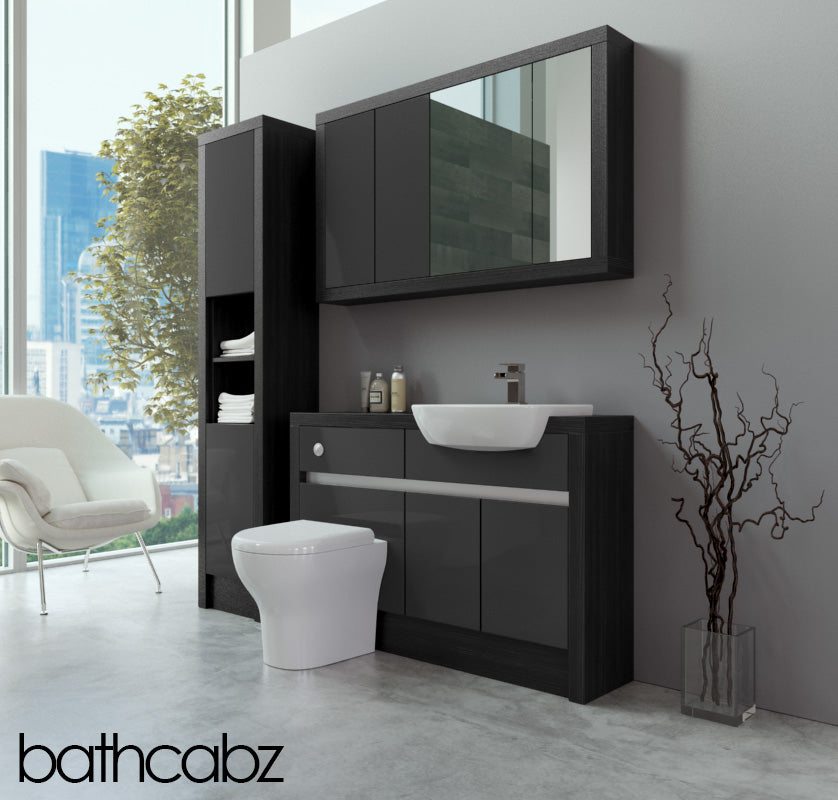 SIDONA HACIENDA BLACK BASE, WALL & TALL UNIT BATHROOM FITTED FURNITURE